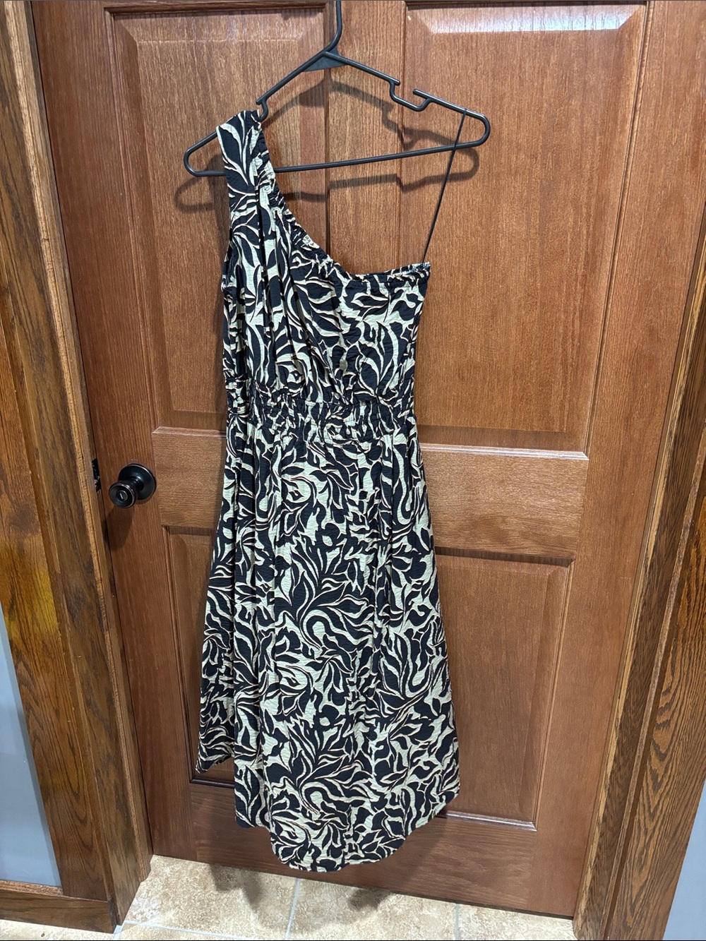 Maurices Black and Light Green One-Shoulder Floral Dress